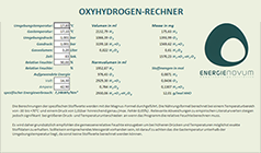 Diashow Bild 1: Abbildung des Entwicklertools Oxyhydrogenrechner (Tabellencharakter).
